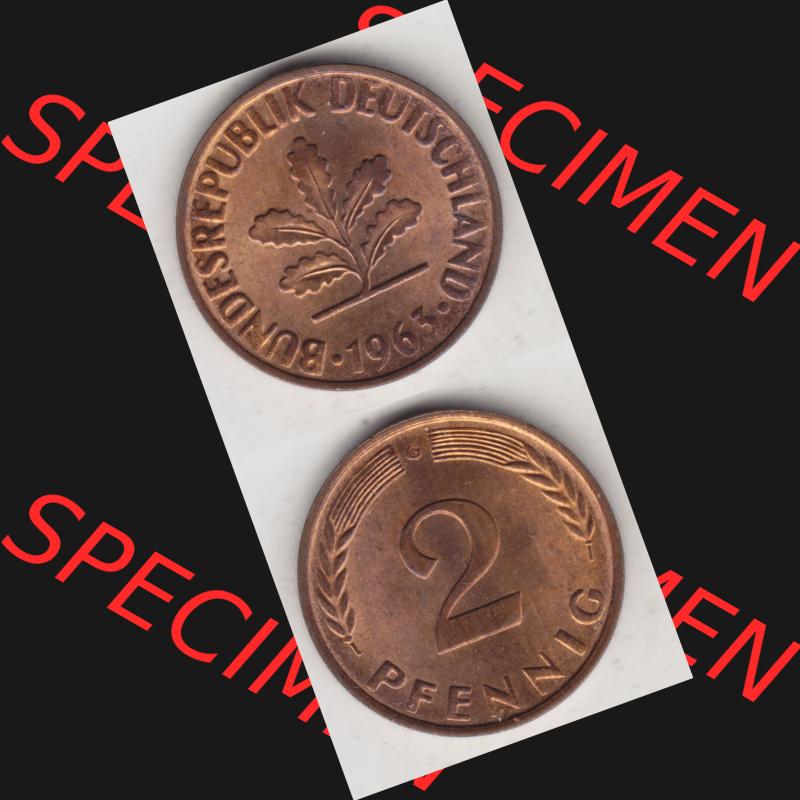 BRD Münze aus Deutschland 1950-2001, 2 Pfennig 1963 G (4) Sammlung