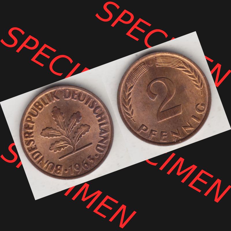 BRD Münze aus Deutschland 1950-2001, 2 Pfennig 1963 G (3) Sammlung