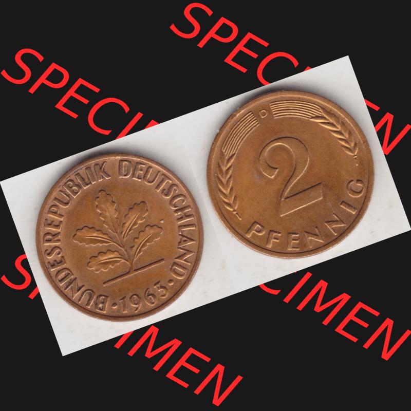 BRD Münze aus Deutschland 1950-2001, 2 Pfennig 1963 D (3) Sammlung