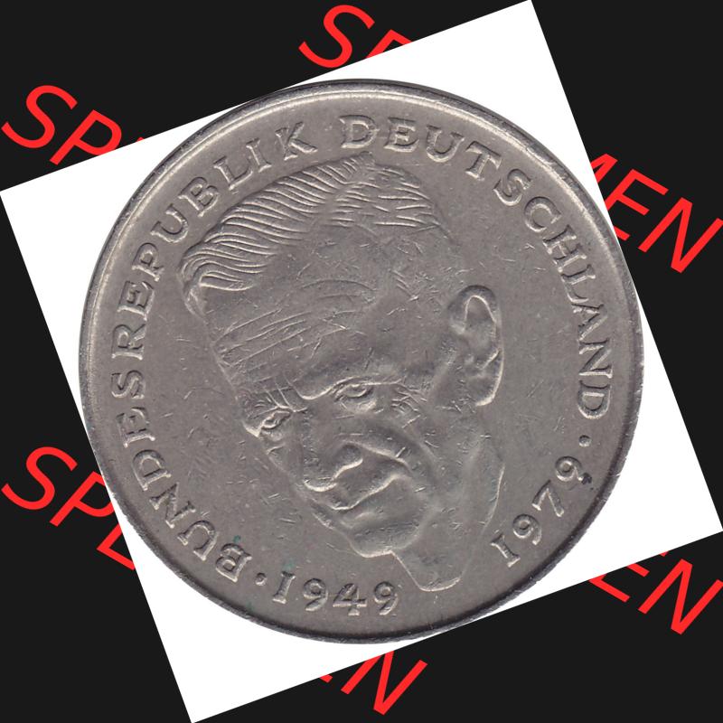BRD Münzen 2 DM, Gedenkmünze 1979-1993, 2 DM, Deutsche Mark Kurt Schumacher Deutschland 1979 G-1. Rückseite mit Wert-Zahl von 2 DM Gedenkmünze Kurt Schumacher... Sammlung