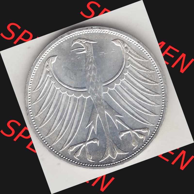 BRD Münzen Silbermünze 1951-1974, 5 DM, 5 Deutsche Mark Silberadler, Heiermann 1974 Münzzeichen / Mzz. "J" für Hamburg - 1. Vorderseite... Sammlung