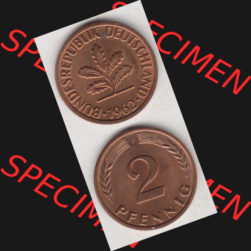 BRD Münze aus Deutschland 1950-2001, 2 Pfennig 1962 F (4) Sammlung