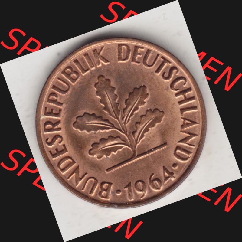 BRD Münze aus Deutschland 1950-2001, 2 Pfennig 1964 D (1) Sammlung