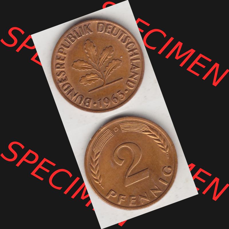 BRD Münze aus Deutschland 1950-2001, 2 Pfennig 1963 D (4) Sammlung