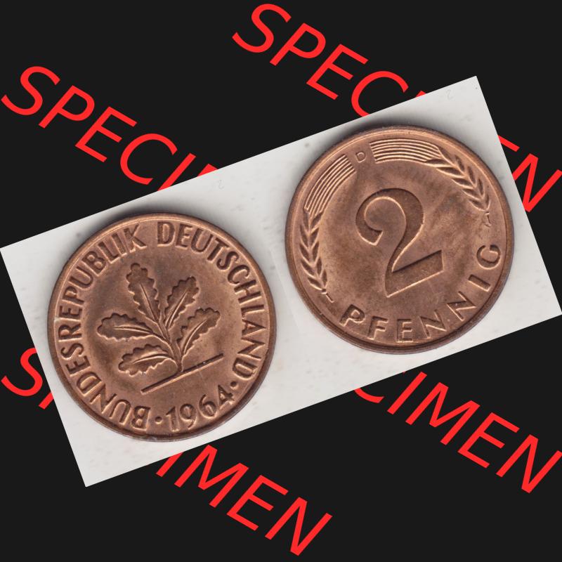 BRD Münze aus Deutschland 1950-2001, 2 Pfennig 1964 D (3) Sammlung