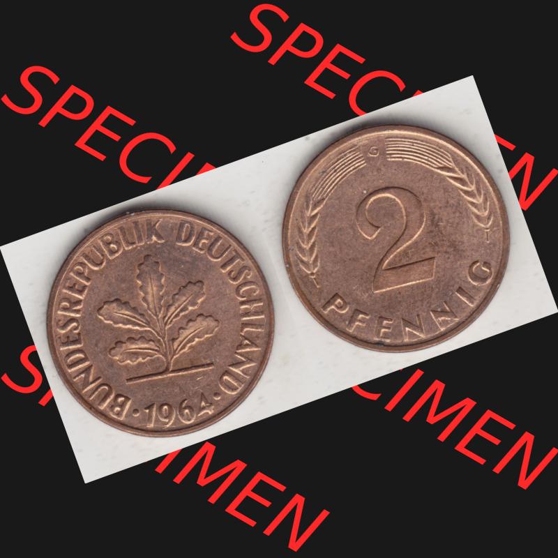 BRD Münze aus Deutschland 1950-2001, 2 Pfennig 1964 G (3) Sammlung
