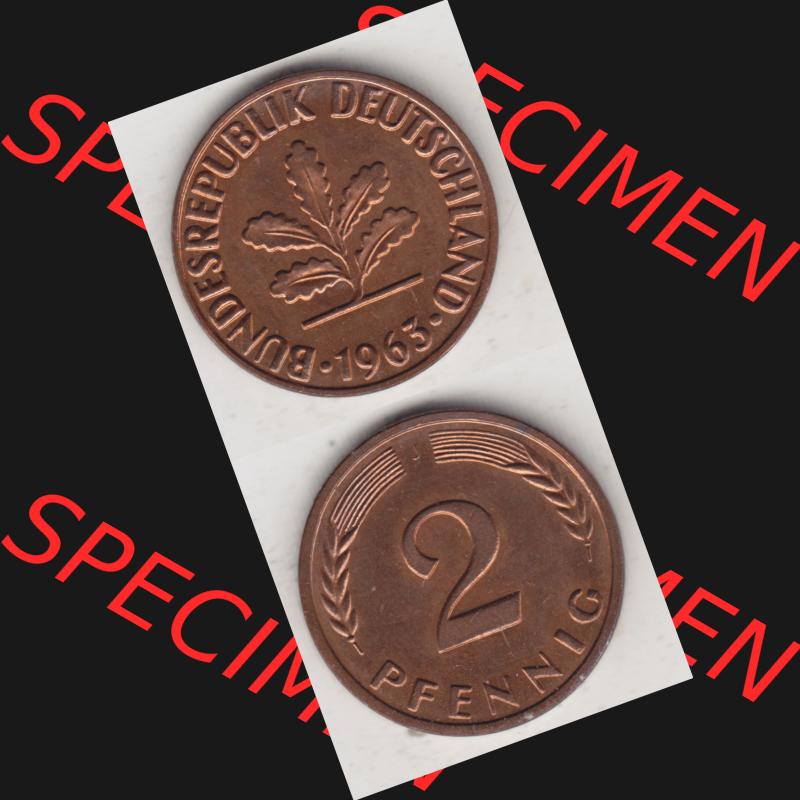 BRD Münze aus Deutschland 1950-2001, 2 Pfennig 1963 J (4) Sammlung
