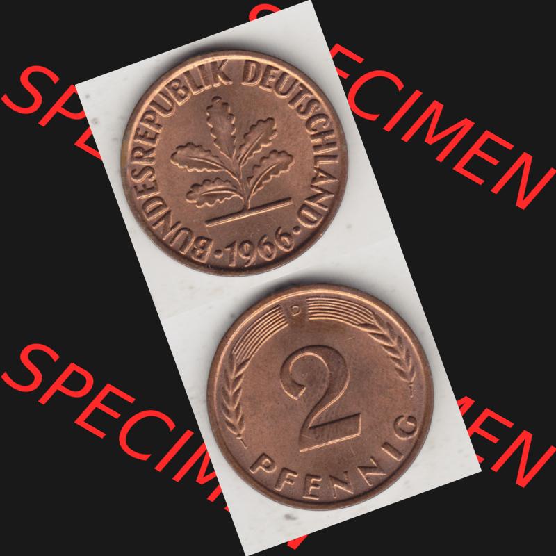 BRD Münze aus Deutschland 1950-2001, 2 Pfennig 1966 D (4) Sammlung