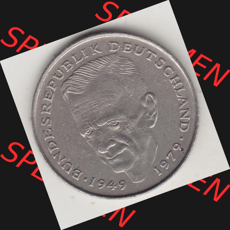 BRD Münzen 2 DM, Gedenkmünze 1979-1993, 2 DM, Deutsche Mark Kurt Schumacher 1979 G-1. Rückseite einer 2 DM, 2 Deutsche Mark G Gedenkmünze, Mzz.... Sammlung