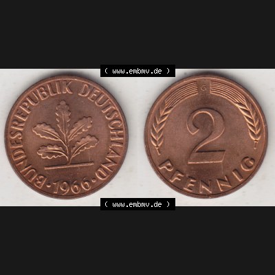 BRD Münze aus Deutschland 1950-2001, 2 Pfennig 1966 G (3) Sammlung