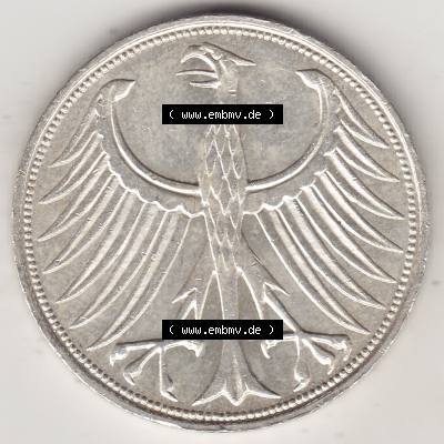 BRD Münzen Silbermünze 1951-1974, 5 DM, 5 Deutsche Mark Silberadler, Heiermann 1971 Münzzeichen / Mzz. "J" für Hamburg - 1. Vorderseite... Sammlung