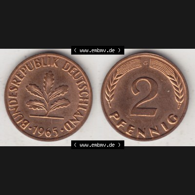 BRD Münze aus Deutschland 1950-2001, 2 Pfennig 1965 G (3) Sammlung