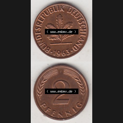 BRD Münze aus Deutschland 1950-2001, 2 Pfennig 1963 J (4) Sammlung