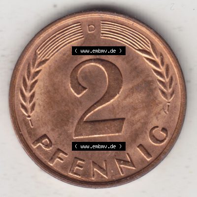 BRD Münze aus Deutschland 1950-2001, 2 Pfennig 1964 D (2) Sammlung