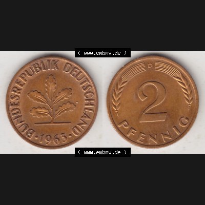 BRD Münze aus Deutschland 1950-2001, 2 Pfennig 1963 D (3) Sammlung