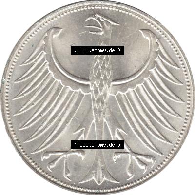 BRD Münzen Silbermünze 1951-1974, 5 DM aus Deutschland, 5 Deutsche Mark Silberadler, Heiermann 1970 Münzzeichen / Mzz. "D" für München-1.... Sammlung