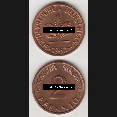 BRD Münze aus Deutschland 1950-2001, 2 Pfennig 1962 F (4) Sammlung
