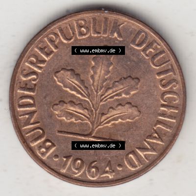 BRD Münze aus Deutschland 1950-2001, 2 Pfennig 1964 G (1) Sammlung
