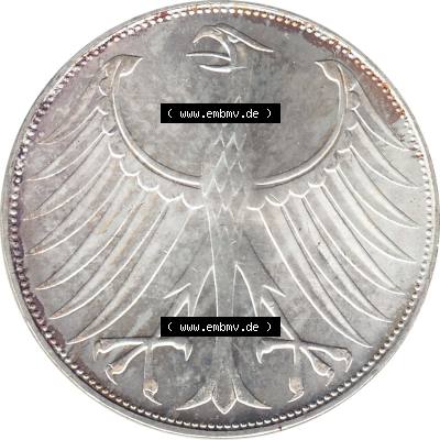 BRD Münzen Silbermünze 1951-1974, 5 DM aus Deutschland, 5 Deutsche Mark Silberadler, Heiermann 1971 Münzzeichen / Mzz. "G" für Karlsruhe-1.... Sammlung