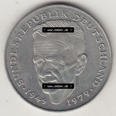 BRD Münzen 2 DM, Gedenkmünze 1979-1993, 2 DM, Deutsche Mark Kurt Schumacher 1991 G-1. Rückseite einer 2 DM, 2 Deutsche Mark G Gedenkmünze, Mzz.... Sammlung