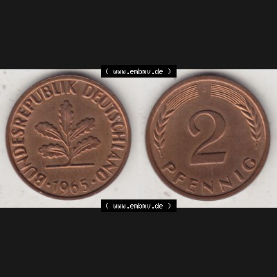 BRD Münze aus Deutschland 1950-2001, 2 Pfennig 1965 J (3) Sammlung