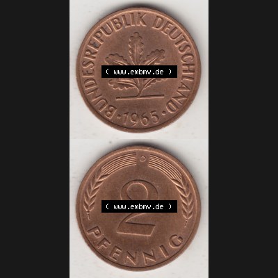 BRD Münze aus Deutschland 1950-2001, 2 Pfennig 1965 D (4) Sammlung