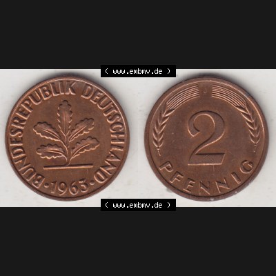 BRD Münze aus Deutschland 1950-2001, 2 Pfennig 1963 J (3) Sammlung
