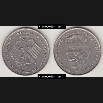 BRD Münzen 2 DM, Gedenkmünze 1979-1993, 2 DM, Deutsche Mark Kurt Schumacher 1979 G-1. VS-RS auf einen Bild / Foto einer 2 DM, 2 Deutsche Mark G Gedenkmünze,... Sammlung