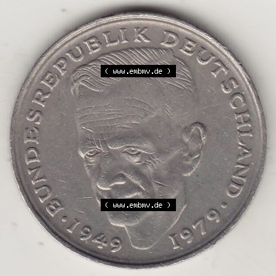 BRD Münzen 2 DM, Gedenkmünze 1979-1993, 2 DM, Deutsche Mark Kurt Schumacher 1980 D-1. Rückseite einer 2 DM, 2 Deutsche Mark D Gedenkmünze, Mzz.... Sammlung