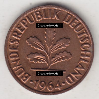 BRD Münze aus Deutschland 1950-2001, 2 Pfennig 1964 J (1) Sammlung