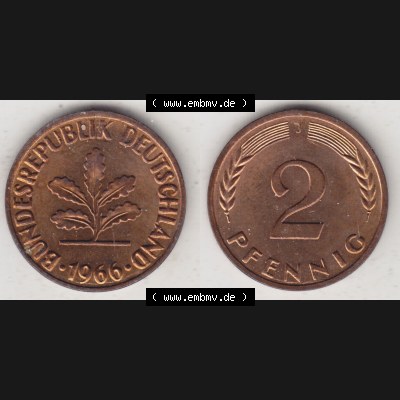 BRD Münze aus Deutschland 1950-2001, 2 Pfennig 1966 J (3) Sammlung