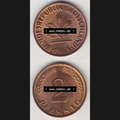 BRD Münze aus Deutschland 1950-2001, 2 Pfennig 1963 G (4) Sammlung