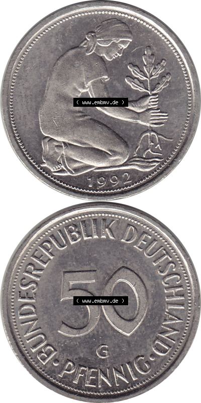 1950-2001, 50 Pfennig BRD Deutschland 1992 G Sammlung