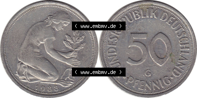 1950-2001, 50 Pfennig BRD Deutschland 1988 G Sammlung