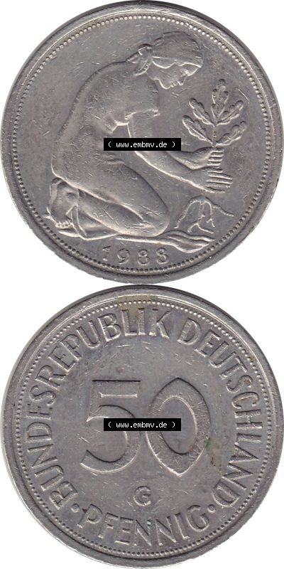 1950-2001, 50 Pfennig BRD Deutschland 1988 G Sammlung