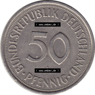 1950-2001, 50 Pfennig BRD Deutschland 1988 Mzz. Hamburg J Sammlung