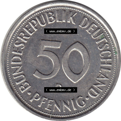 1950-2001, 50 Pfennig BRD Deutschland 1992 München mit Mzz. D Sammlung