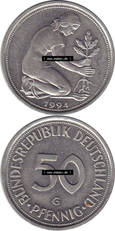 1950-2001, 50 Pfennig BRD Deutschland 1994 G Sammlung