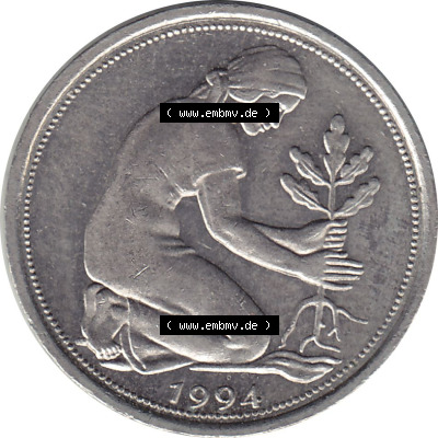 1950-2001, 50 Pfennig BRD Deutschland 1994 G Sammlung