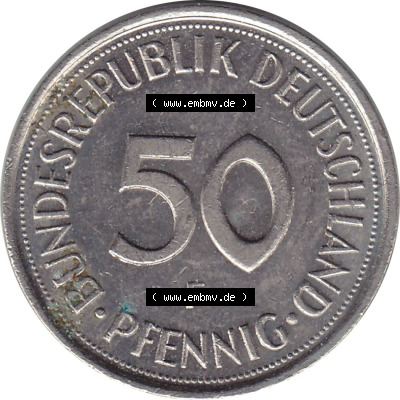 1950-2001, 50 Pfennig BRD Deutschland 1993 Stuttgart Mzz. F Sammlung