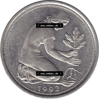 1950-2001, 50 Pfennig BRD Deutschland 1992 Mzz. Hamburg J Sammlung