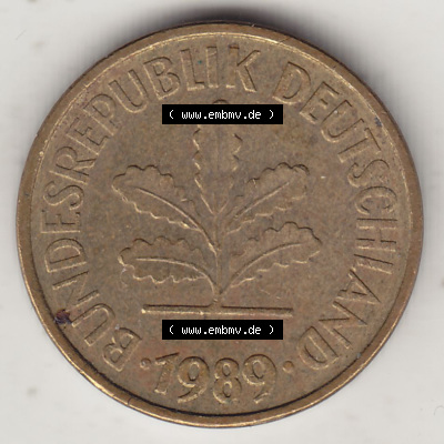BRD Münzen 5 Pf., Umlaufmünze 1950-2001, 5 Pfennig, 1989 J-1. Vorderseite einer 5 Pfennig J, Mzz. J für Hamburg - Münze aus... Sammlung