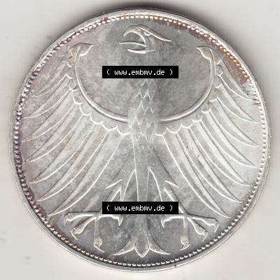 BRD Münzen Silbermünze 1951-1974, 5 DM, 5 Deutsche Mark Silberadler, Heiermann 1971 Münzzeichen / Mzz. "G" für Karlsruhe'... Sammlung