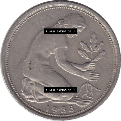 1950-2001, 50 Pfennig BRD Deutschland 1988 Mzz. Hamburg J Sammlung