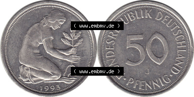 1950-2001, 50 Pfennig BRD Deutschland 1993 Mzz. Hamburg J Sammlung