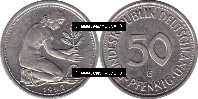 1950-2001, 50 Pfennig BRD Deutschland 1992 G Sammlung