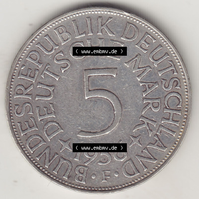 BRD Münzen Silbermünze 1951-1974, 5 DM, 5 Deutsche Mark Silberadler, Heiermann 1956 F-1. Rückseite auf einen Bild/Foto mit... Sammlung