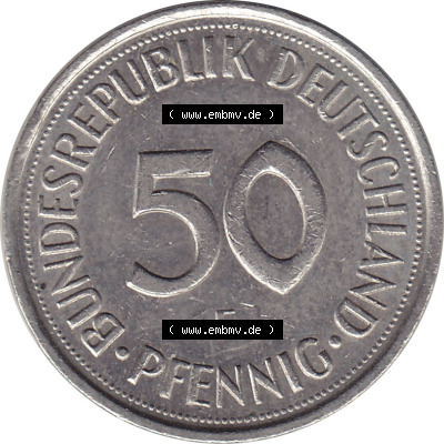 1950-2001, 50 Pfennig BRD Deutschland 1992 Stuttgart Mzz. F Sammlung