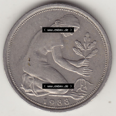 1950-2001, 50 Pfennig BRD Deutschland 1988 J Sammlung