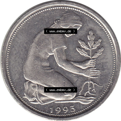 1950-2001, 50 Pfennig BRD Deutschland 1993 Mzz. Hamburg J Sammlung